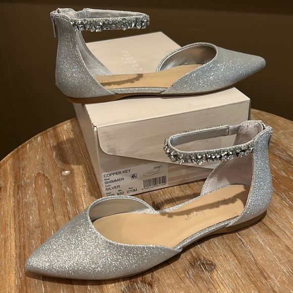 Copper Key Shimmer Silver Jewel Embellished Glitter Dressy Flats.  New i… - Picture 1 of 16